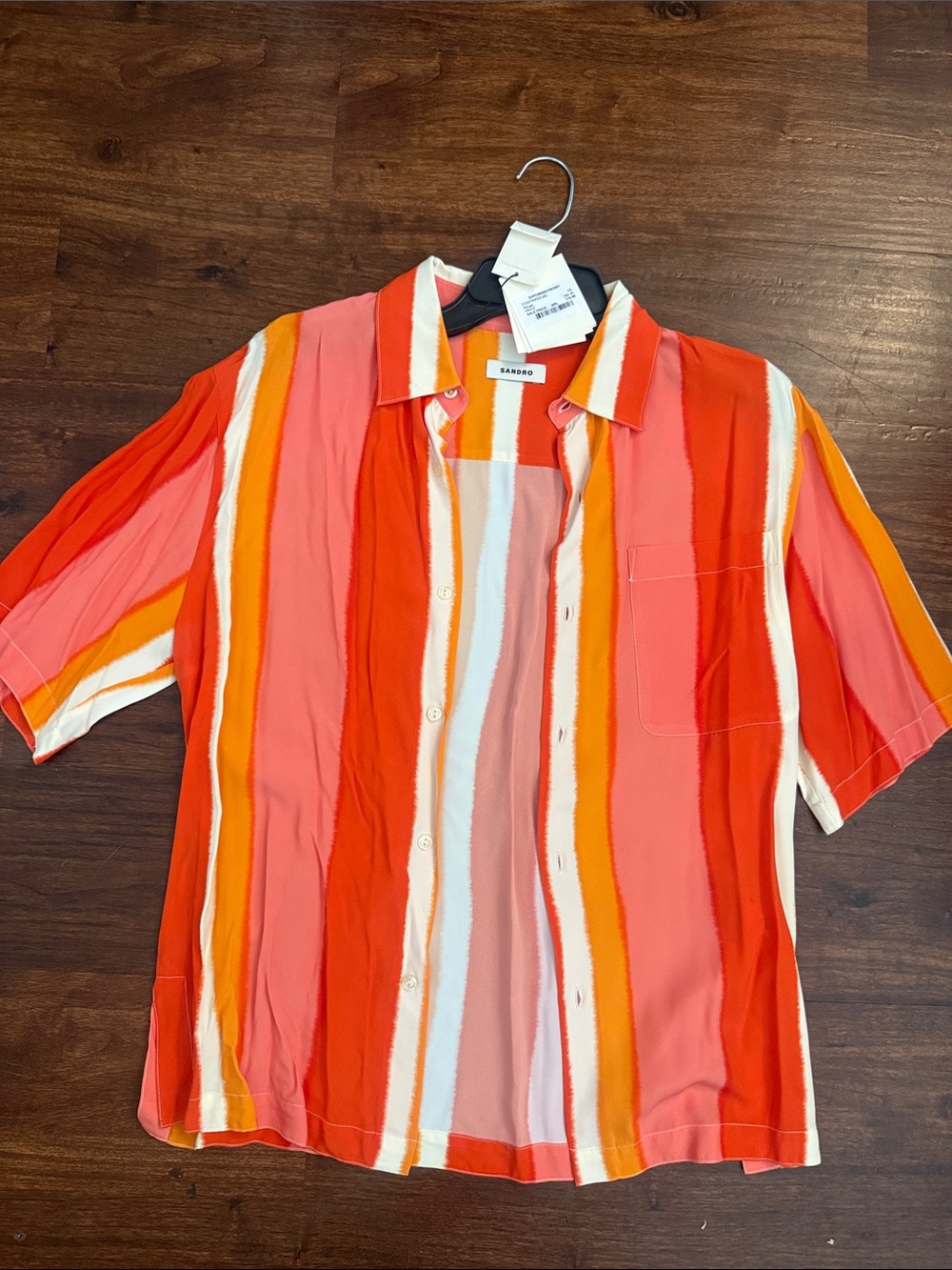 Sandro Men’s Short-Sleeve Striped Button-Down Shirt - Orange, Pink, White